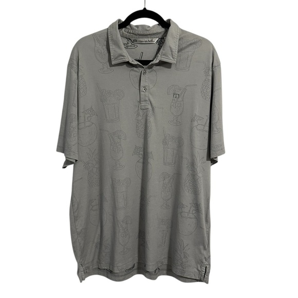 Travis Mathew Polo Shirt Men Gray Mixed Drinks Golf Vacation Reverse Print XL - Picture 2 of 8